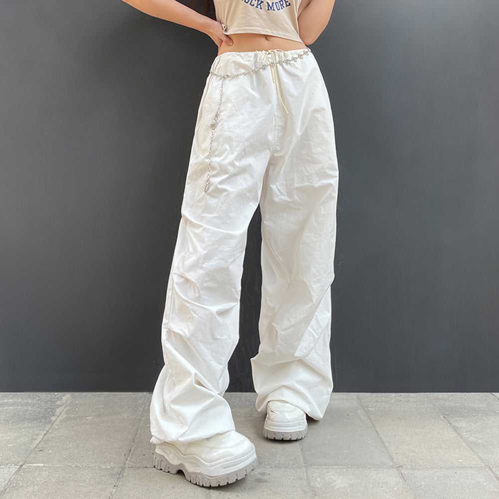 Hot Girl Tooling Elastic Band Drawstring Low Waist Wide-leg Casual Pants