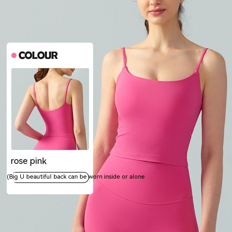 Sexy U-shaped Beauty Back Yoga Vest Top Spaghetti Strap Short Skinny Slimming Semi-fixed Cup Sports Bra