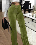 Pantaloni casual donna in velluto dorato e rigato Valstrend, stile elegante e confortevole, con dettagli a strisce.
