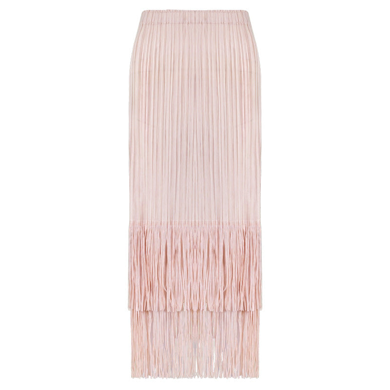 Pleated Tassel A- Line Skirt Mid-length
