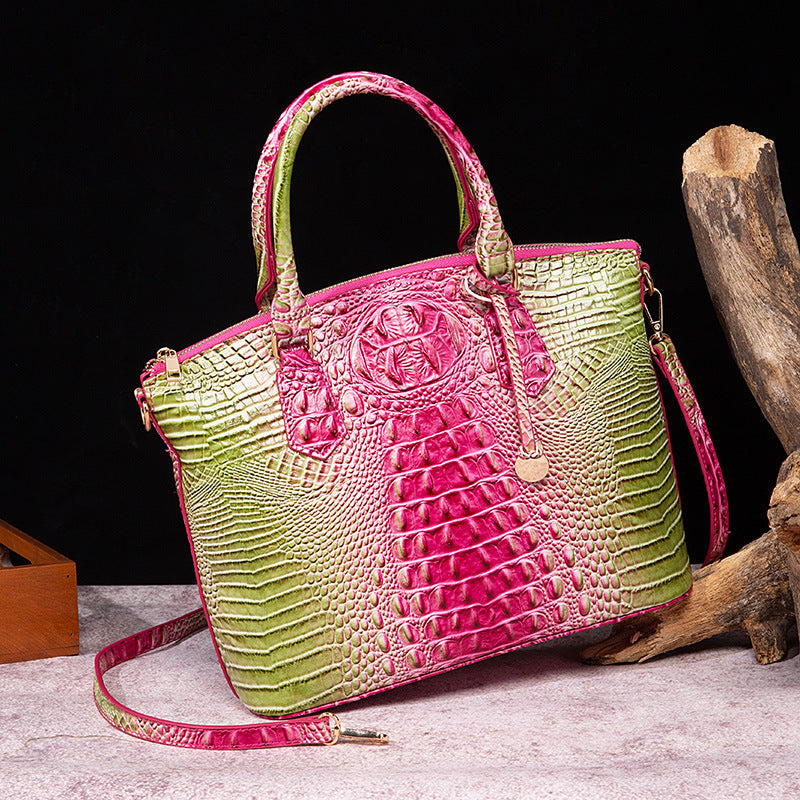 Borsa a tracolla donna Valstrend con motivo rettile retrò, portatile e spaziosa, in stile crocodile, perfetta per uso quotidiano.
