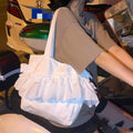 Borsa shopping tote in tessuto colorato con fiocco in pizzo, stile semplice e elegante, perfetta per la spesa quotidiana.
