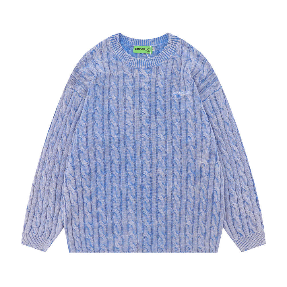 Maglione retrò autunno-inverno da uomo Valstrend, stile casual, in maglia caldo con collo a V e dettaglio a costine.