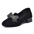 Scarpe in pelle Valstrend con punta rotonda, fiocco con strass e design coordinato, eleganti e alla moda per donna