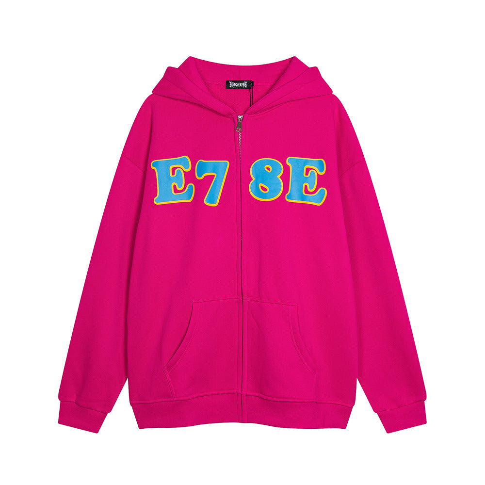 Alphanumeric Printing Plus Velvet Cardigan Sweater