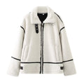 Giacca femminile in lana di agnello con patchwork casual e facile da abbinare, marca Valstrend, stile fashion e comodo