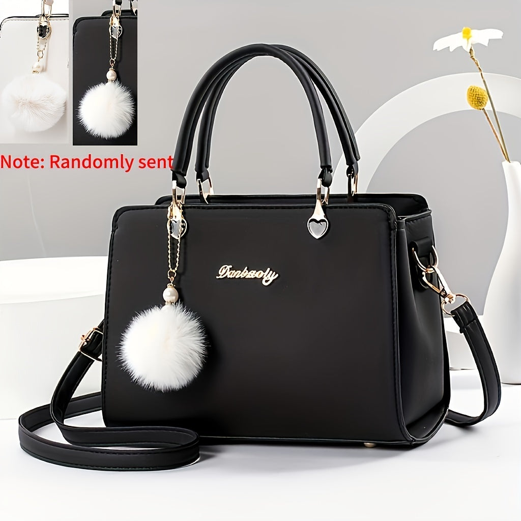 Faux Leather Tote Bag for Women - Large Capacity, Simple Style, Versatile Solid Color Handbag, Zipper Closure, Polyester Lined, Dry Clean, Elegant Design