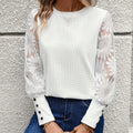 Maglia a maniche lunghe con scollo rotondo in pizzo floreale e tessuto testurizzato, donna, ideale per primavera e autunno, Valstrend