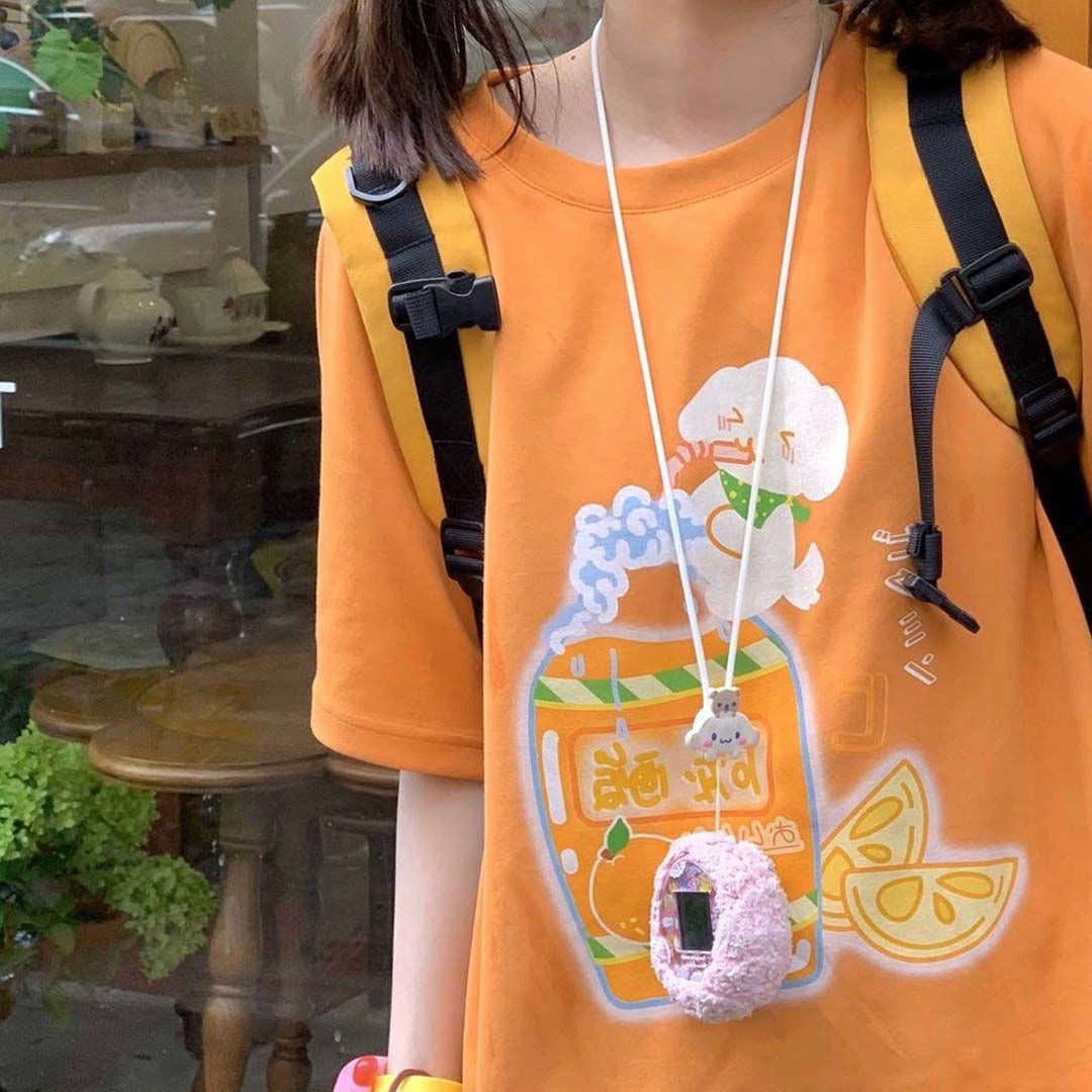T-shirt corta arancione gialla per donne Valstrend, maniche corte, stile dolce e estivo, tessuto morbido e confortevole.