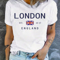 T-shirt donna vintage con stampa di Londra, maniche corte, scollo rotondo, tessuto misto poliestere, lavabile in lavatrice.