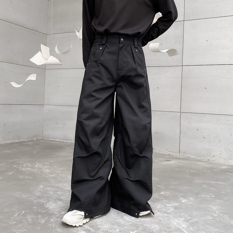 Men's Dark Pleated Loose Wide Leg Pants