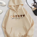 Heart Print Kangaroo Pocket Hoodie, Casual Long Sleeve Drawstring Hooded Sweatshirt, Women's Clothing