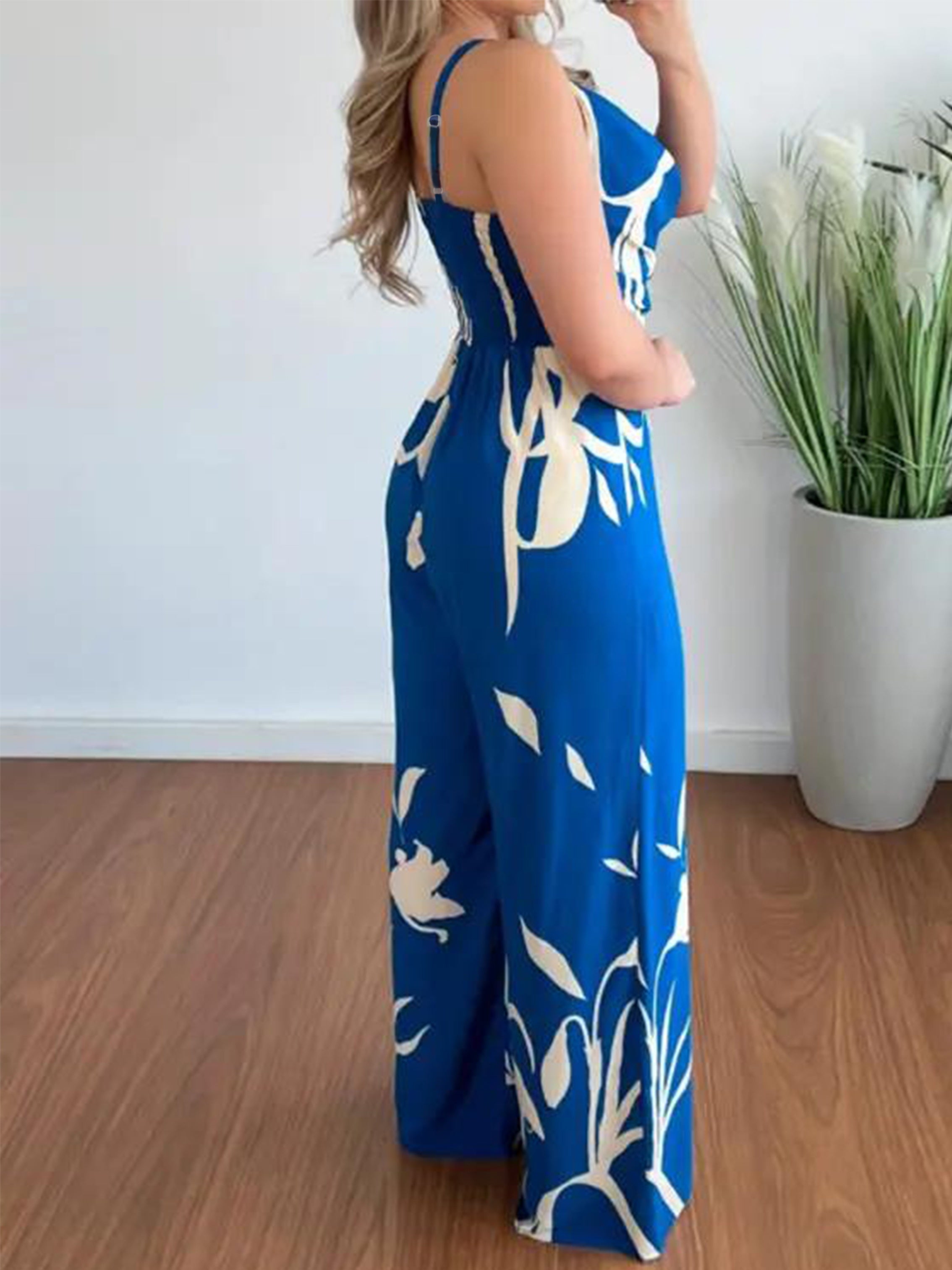 Salopette senza maniche con stampa floreale di Valstrend, pantaloni larghi eleganti per primavera e estate donna