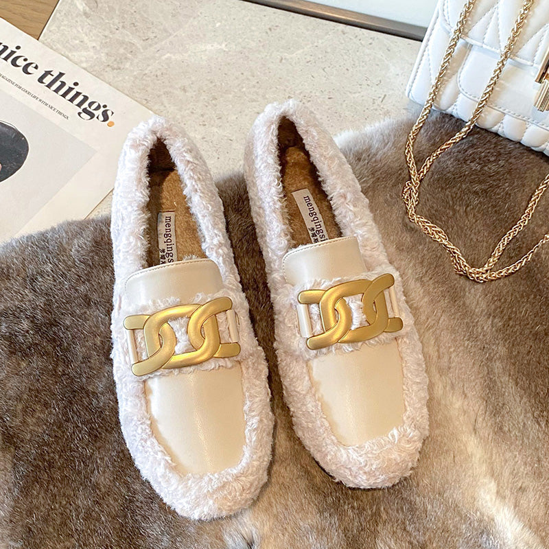 Scarpe donna Valstrend con suola spessa in cotone e motivo ladybird, ideali per autunno e inverno, vista dall'alto.