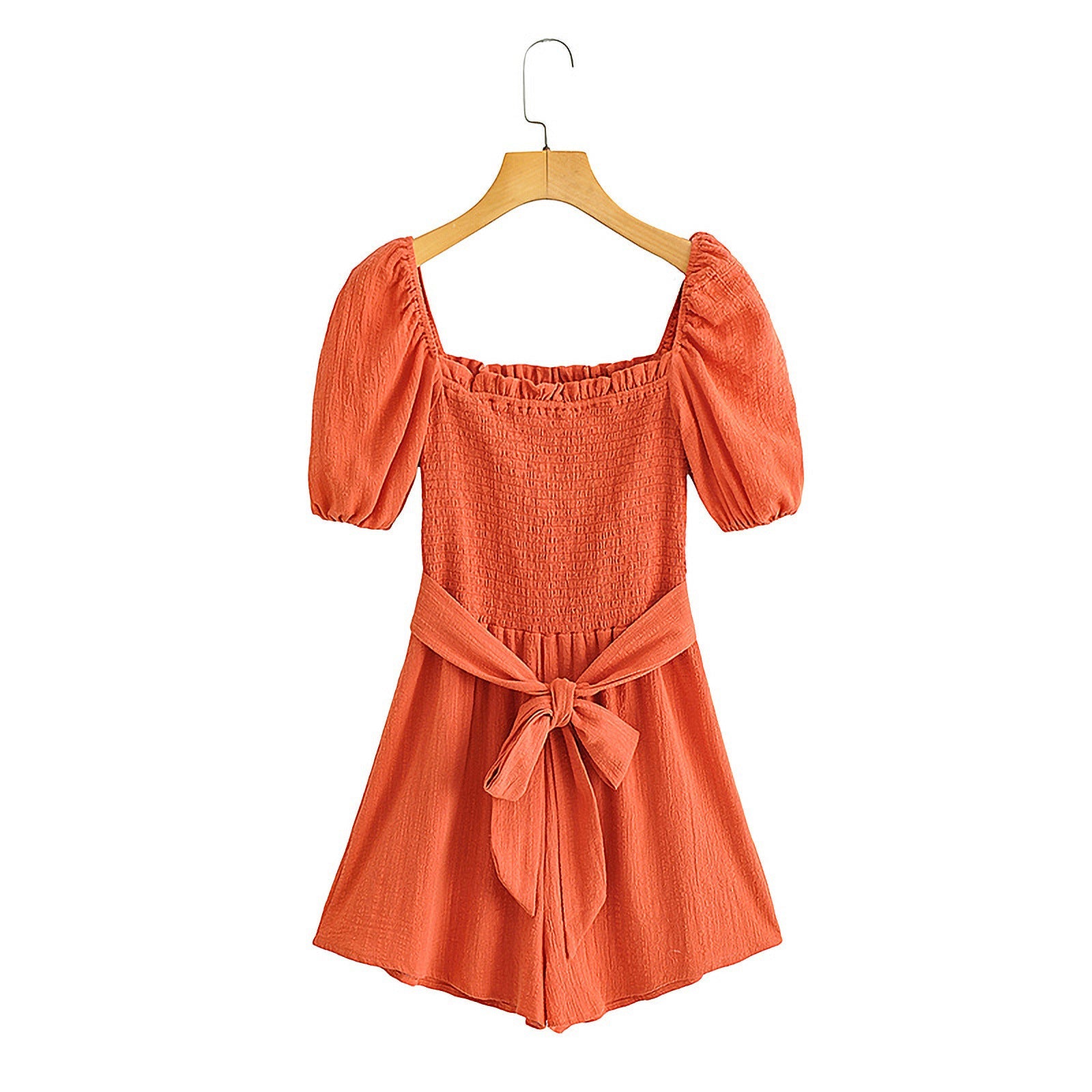 Giacca jumpsuit donna Valstrend in cotone crepe a maniche corte con cintura, stile alla moda e design elegante.