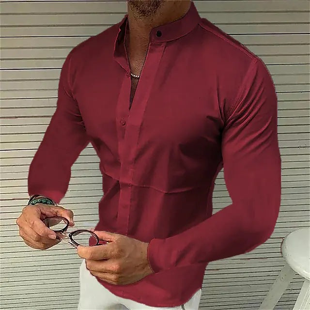 Camicia da uomo Valstrend in tessuto di seta imitazione colorata, maniche lunghe e dettaglio elegante.