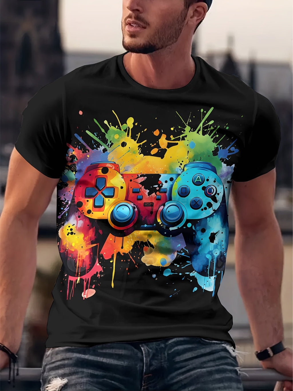 T-shirt da uomo Valstrend con stampa 3D, collo rotondo casual, tessuto in poliestere, lavabile in lavatrice.