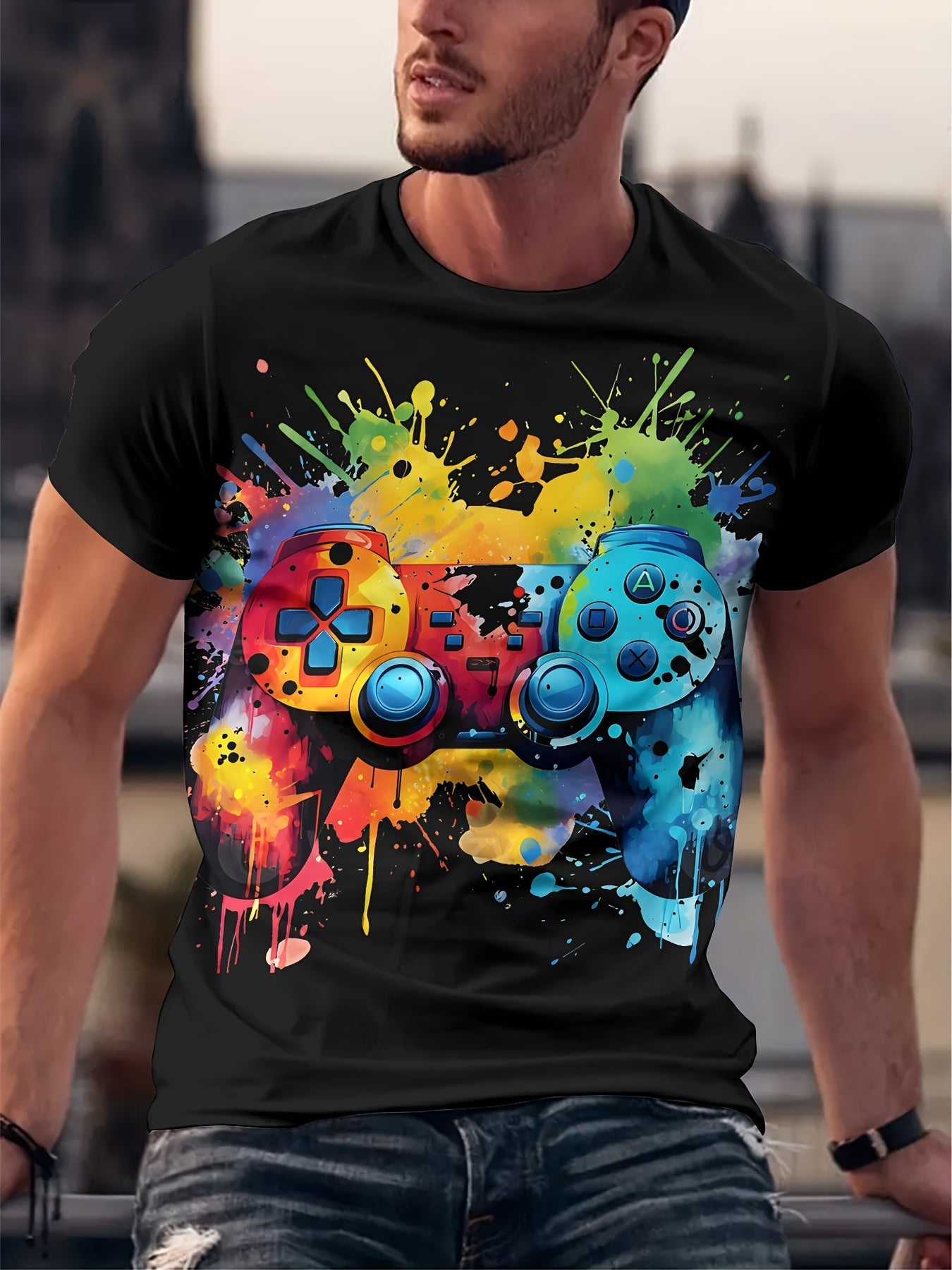 T-shirt da uomo Valstrend con stampa 3D, collo rotondo casual, tessuto in poliestere, lavabile in lavatrice.