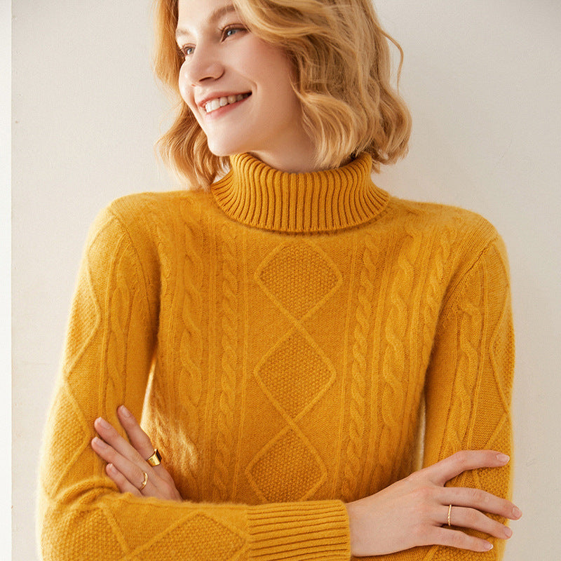 Maglione donna con collo alto in cashmere spesso, pullover caldo e morbido, marca Valstrend.