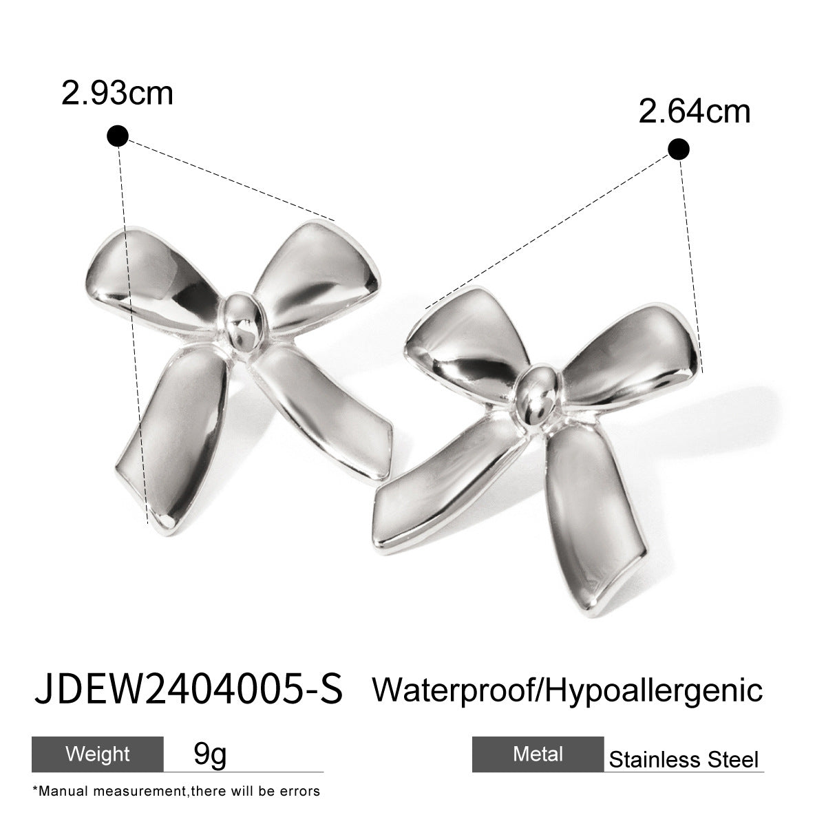 Orecchini a fiocco in acciaio inossidabile lucido di Valstrend, design elegante con finitura brillante, visibile nell'immagine.