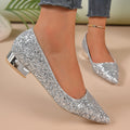 Scarpe donna con tacco basso e paillettes di cristallo, stile elegante e brillante, marca Valstrend shop.