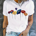 T-shirt donna con stampa floreale, maniche corte, collo rotondo, vestibilità casual, ideale per primavera ed estate, Valstrend.