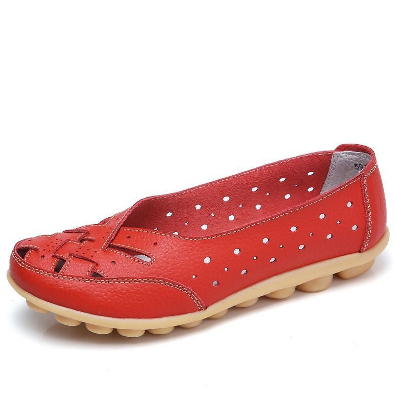 Women's Middle-aged And Elderly Hollow Hole Flat Gommino Round Head Soft Bottom