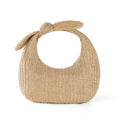 Borsa clutch estiva in paglia con fiocco, stile vacanza, marca Valstrend, con manico e dettagli eleganti.