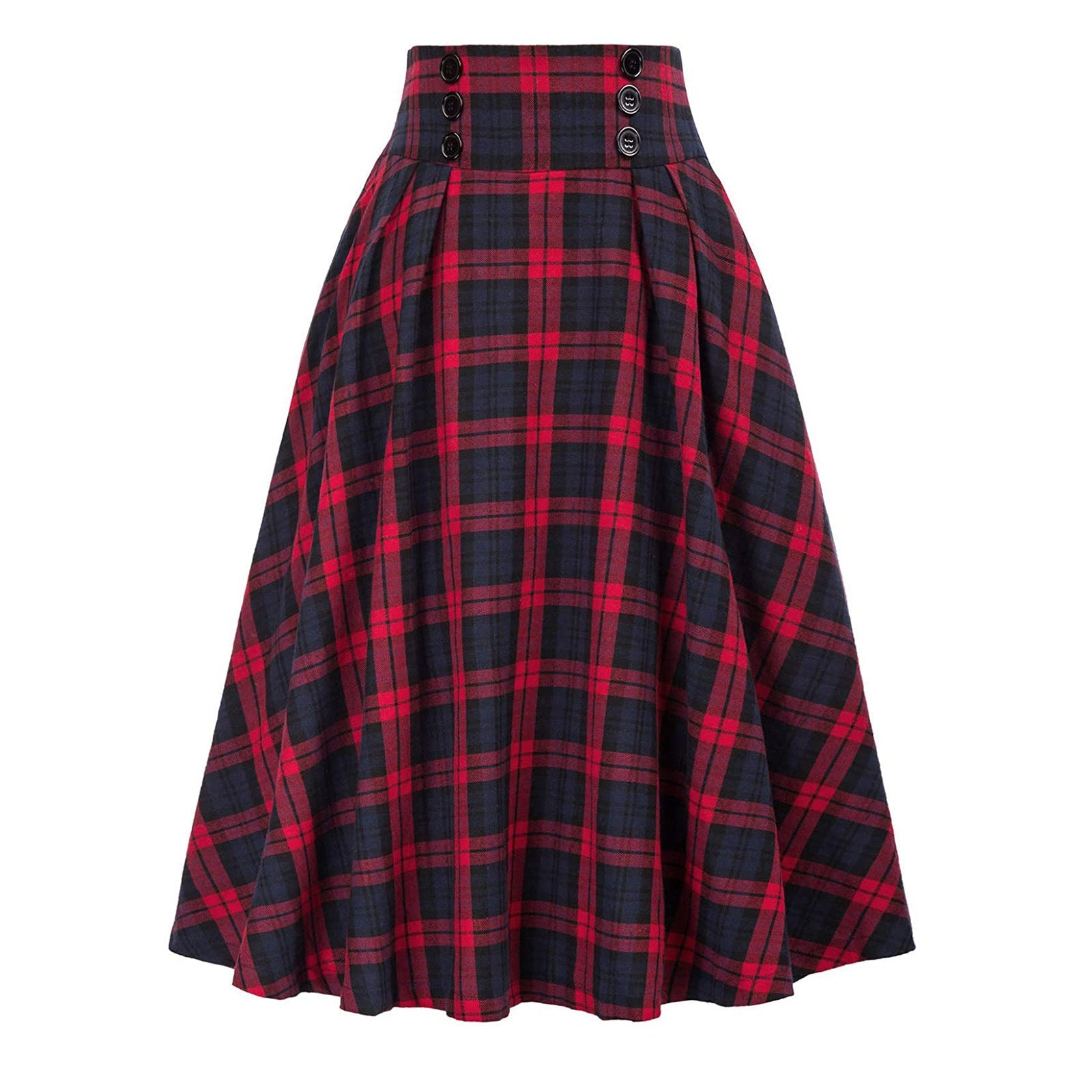 High Waist Plaid Big Hem Skirt Fall Winter Plaid Elastic Waist A- Line Skirt
