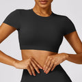 Maglietta sportiva Valstrend, manica corta, resistente agli urti e in tessuto brushed, ideale per yoga e allenamenti intensi.
