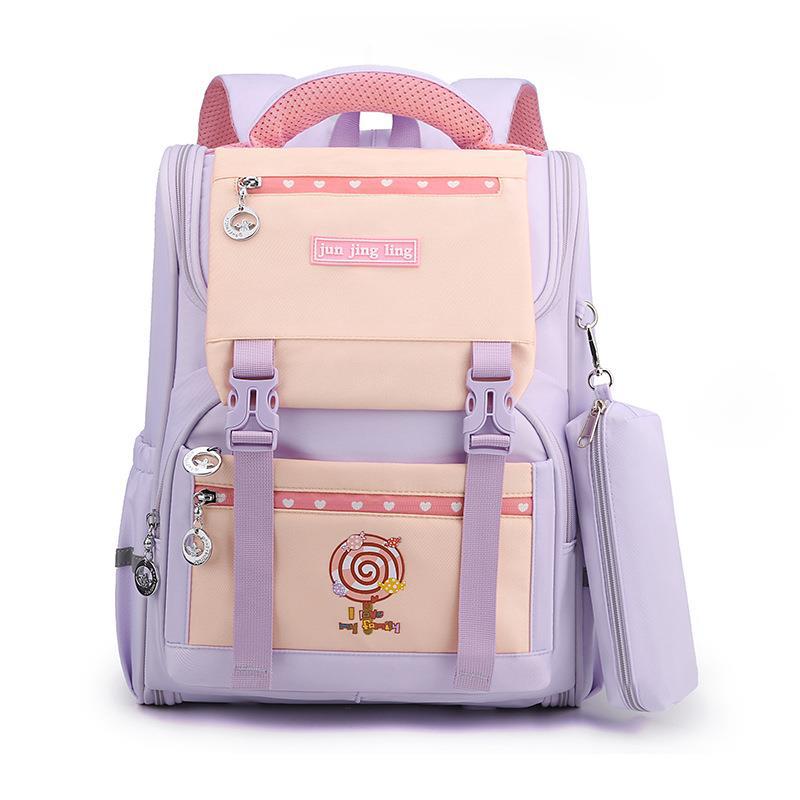 Zaino giapponese casual grande capacità con design cartone animato, marca Valstrend, vista frontale con scomparti e spallacci.