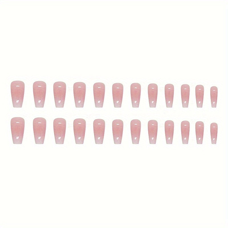 24 unghie finte a forma di ballerina, lucide, bianco e rosa sfumato, press-on, per donne e ragazze, marca Valstrend.