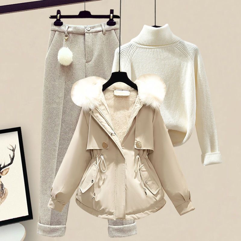 Women's Casual Sweater Haren Pants And Velvet Cotton Suit Set
