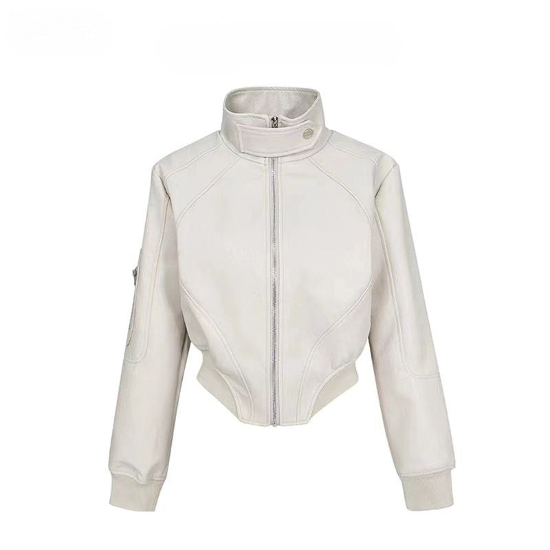 Giacca corta in pelle retrò americana da donna Valstrend, stile vintage con dettagli classici e design elegante.