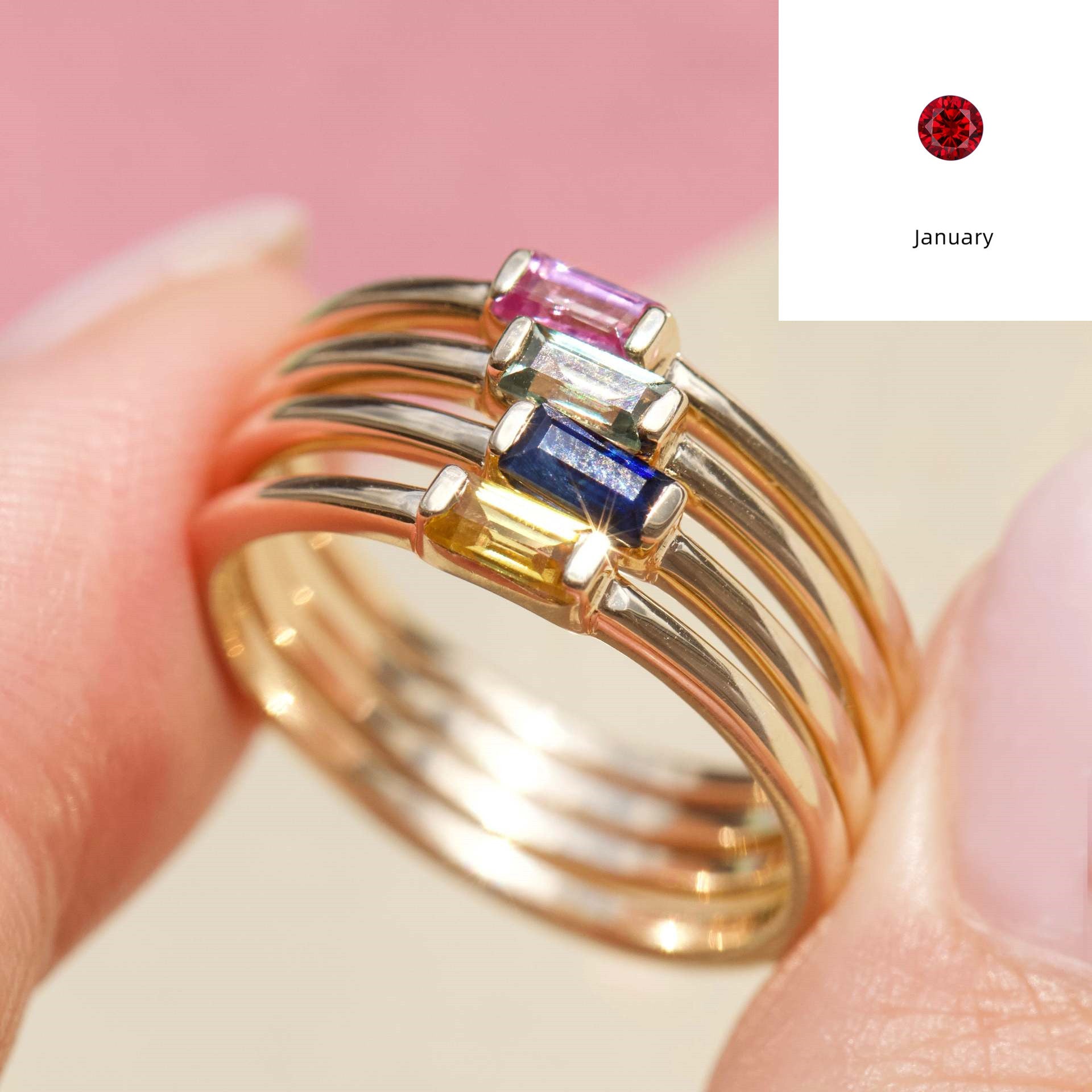Anello quadrato con pietra portafortuna 12 mesi Valstrend, con diamante e design elegante, in oro o argento.