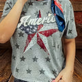 T-shirt casual con stampa di stelle e lettere, manica corta e collo rotondo, abbigliamento femminile per primavera e estate.