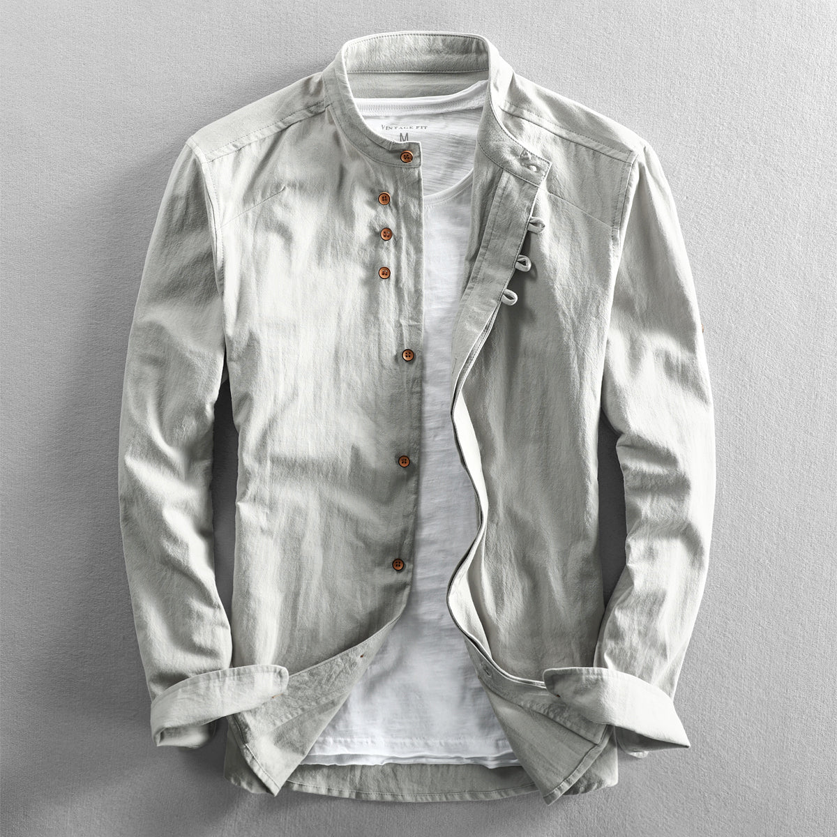 Camicia casual da uomo in lino cinese, stile tradizionale con colletto rialzato, marca Valstrend.
