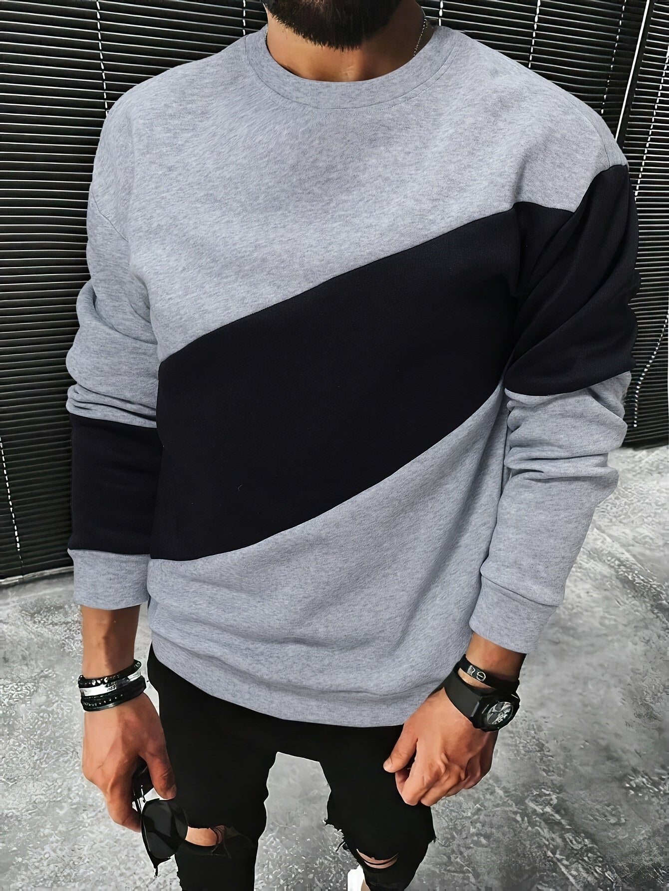 Maglione da uomo Valstrend, felpa color block comoda a maniche lunghe, stile casual e trendy per primavera e autunno
