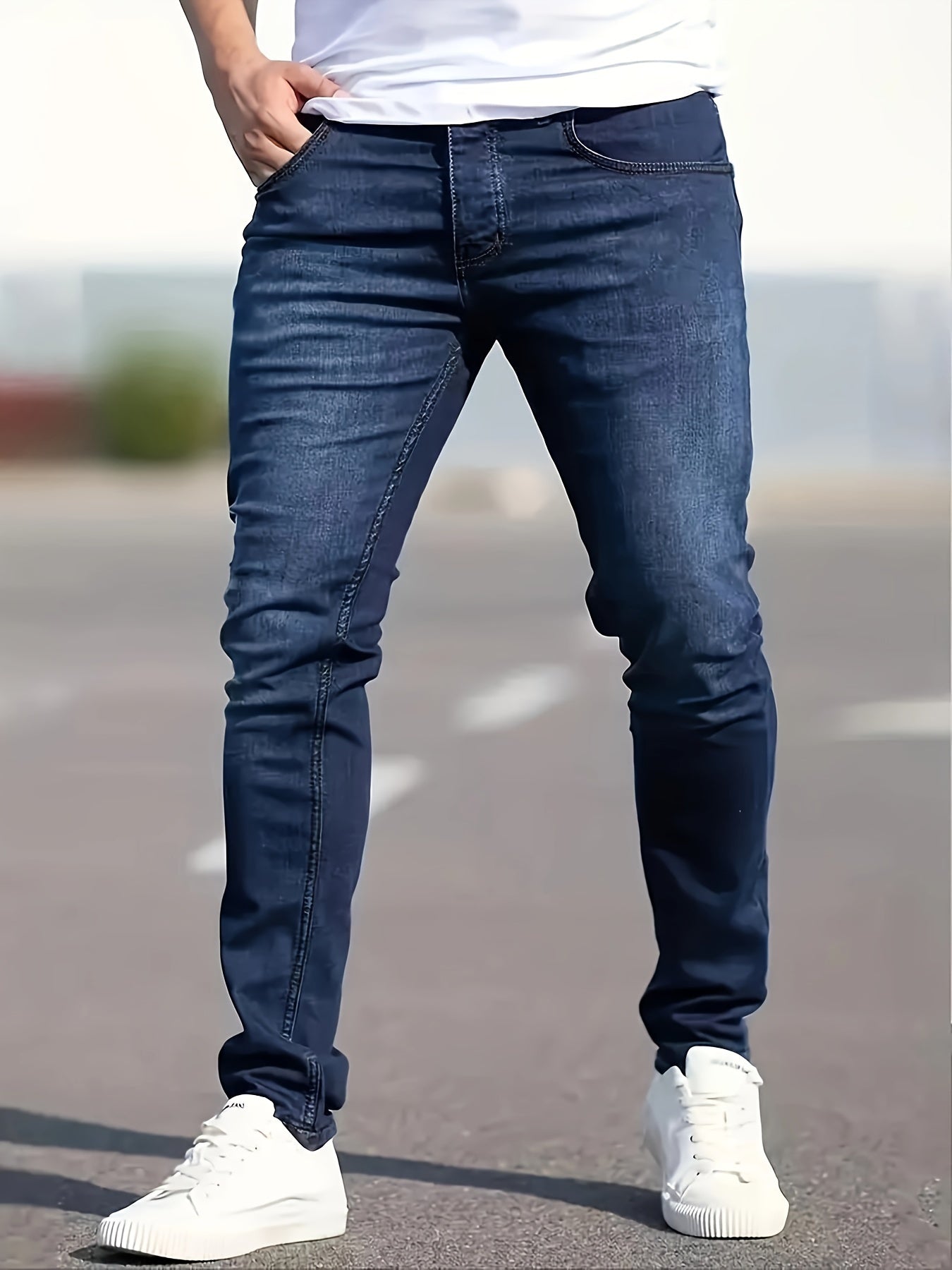 Jeans slim fit da uomo Valstrend, pantaloni casual classici in denim, adatti per tutte le stagioni, stile versatile e alla moda