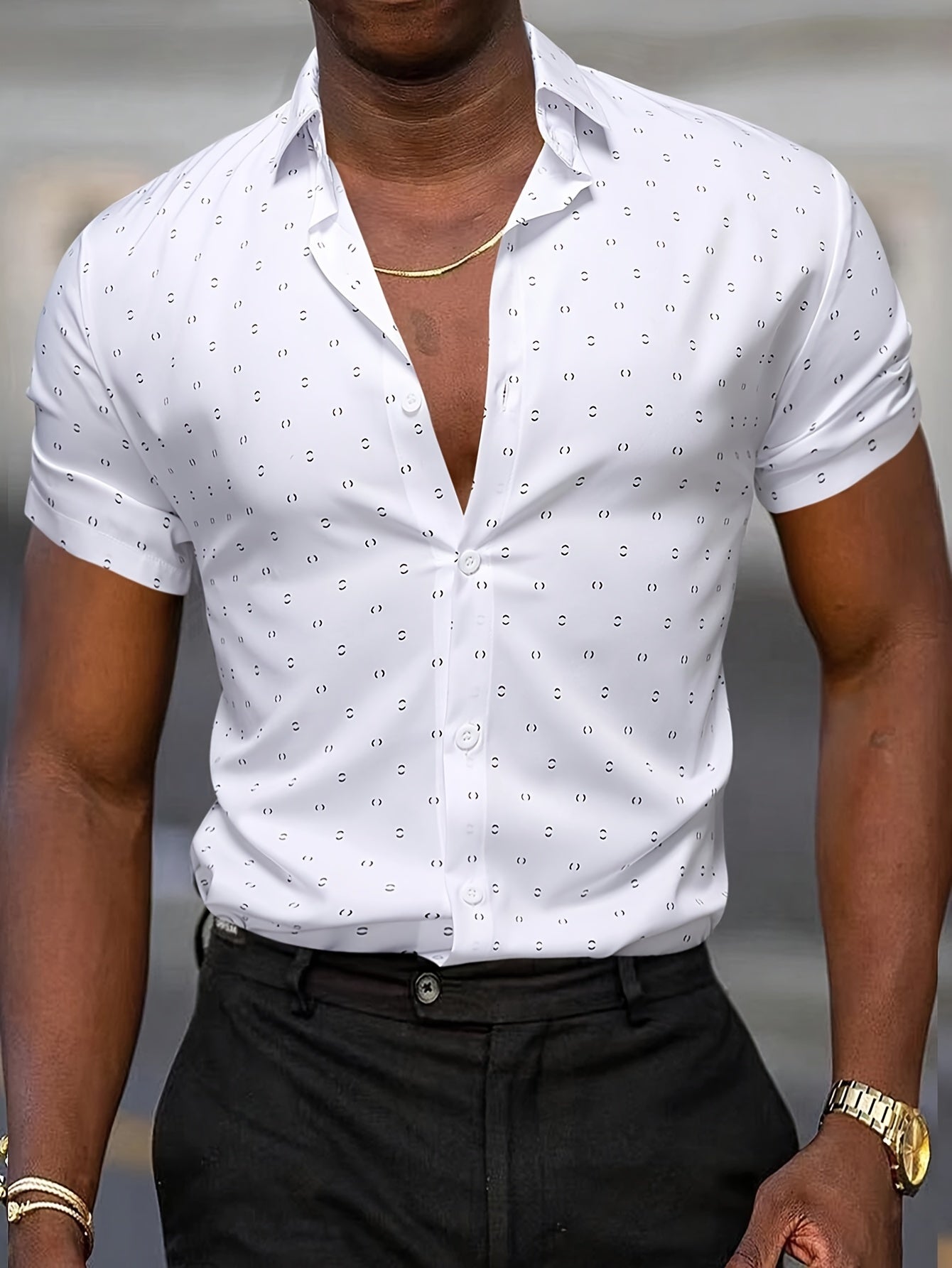 T-shirt da uomo Valstrend con maniche corte, colletto a revers, stampa alla moda, adatto per ufficio e casual.