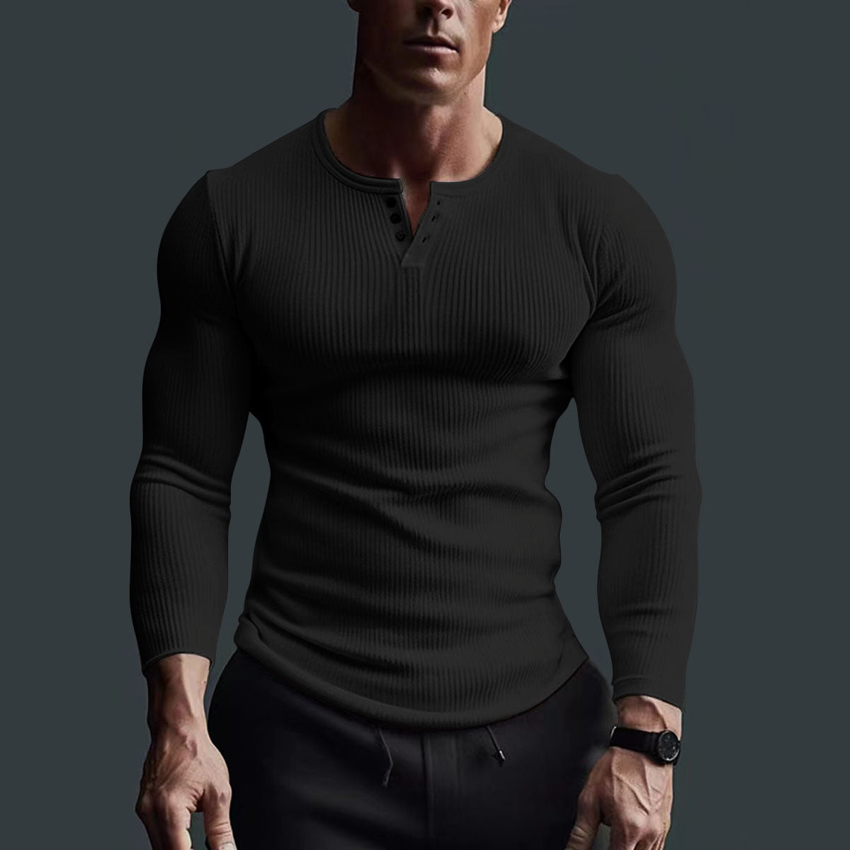 Maglietta a maniche lunghe da uomo Valstrend, tessuto elasticizzato e aderente, ideale come base per abbigliamento sportivo o casual.
