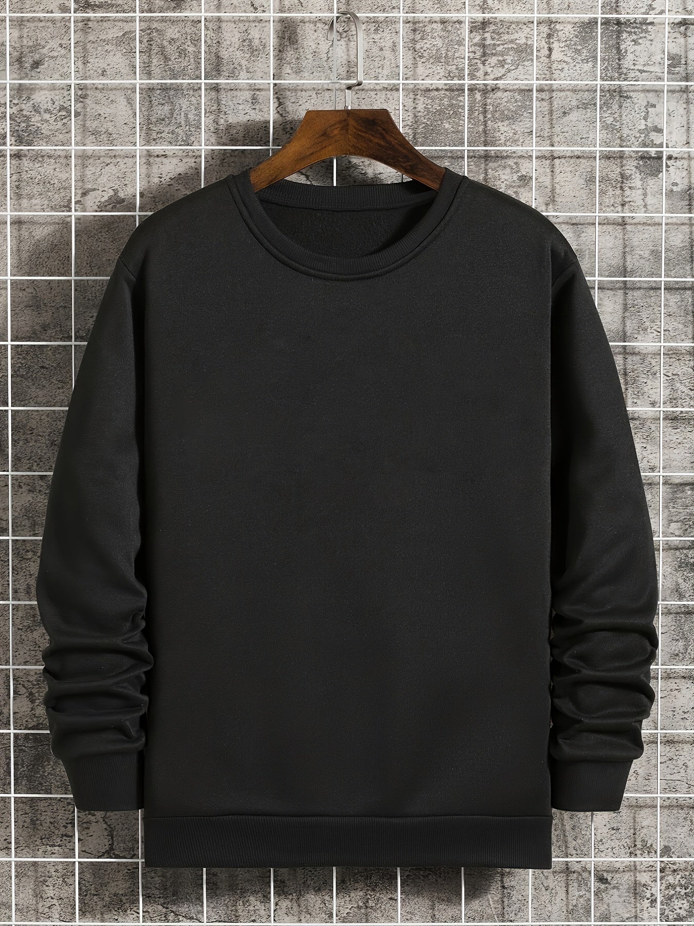 Maglione casual da uomo Valstrend, girocollo, colore solido, vestibilità ampia, tessuto in poliestere elasticizzato, pullover comodo