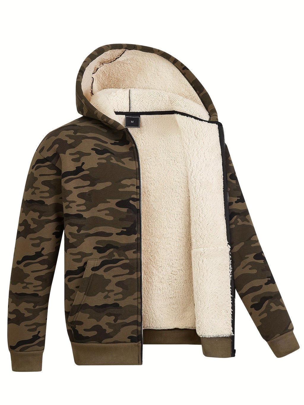 Giacca in pile termico con cappuccio mimetico per uomo, giacca casual con zip, adatta a autunno e inverno, marca Valstrend shop.