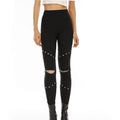 Leggings sportivi taglio cropped nero con cerniera e dettagli di vulnerabilità, marca Valstrend shop, adatte a allenamenti e sport.