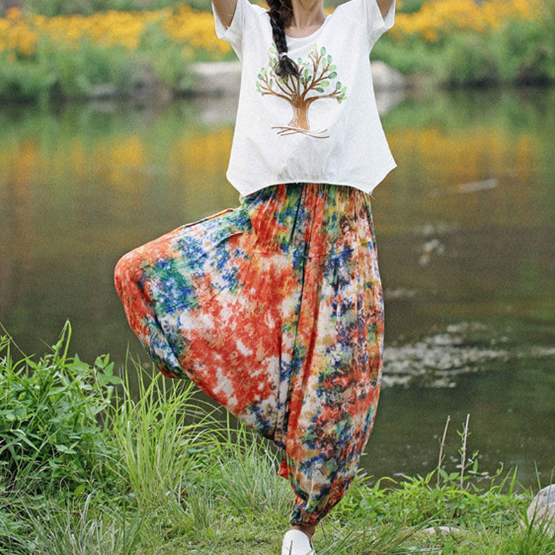 Pantaloni casual larghi harem tie-dye in cotone Valstrend, con vita bassa e stile rilassato, colore multicolore.