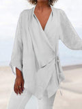 Top casual da donna Valstrend in cotone e lino colorato, con tasca irregolare e orlo sfalsato, stile semplice ed elegante