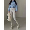 Giacca donna valstrend, cappuccio alto, zip, elastica, vita stretta, imbottita calda, corta in cotone, stile alla moda.