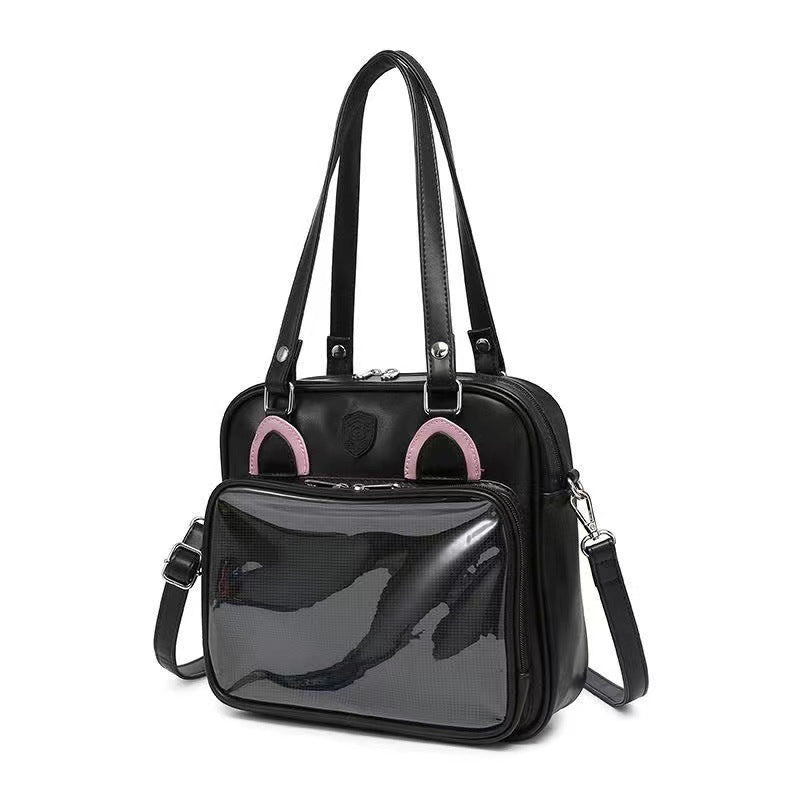 Borsa messenger quadrata Valstrend con design di orso, coniglio e gatto, realizzata in tessuto resistente, stile originale e pratico.