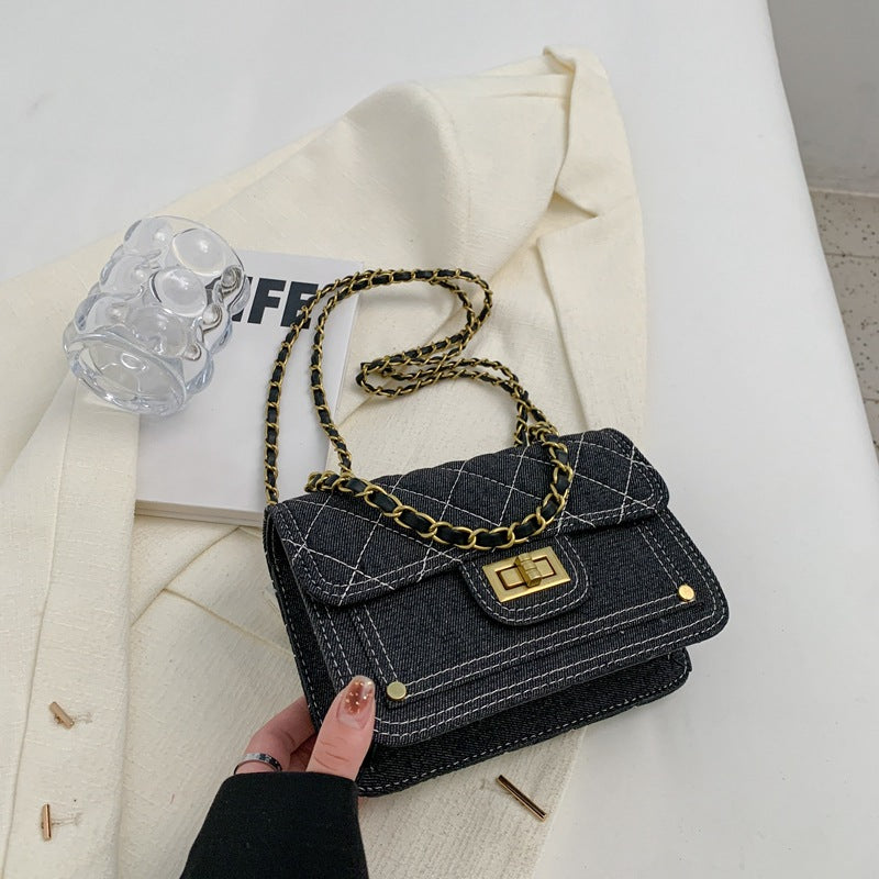Borsa a tracolla casual in denim di alta qualità con chiusura a lucchetto, stile messenger, marca Valstrend.
