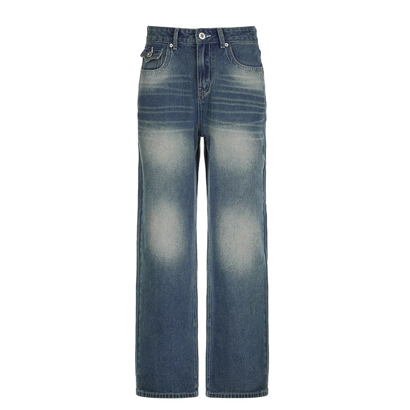 Gradient Color Loose Women's Basic All-matching High Waist Wide Leg Drape Retro Casual Long Jeans